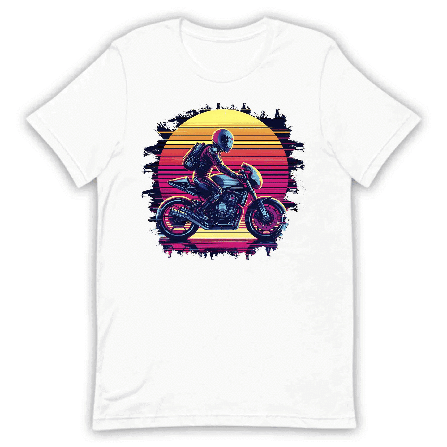 Epic Vibrant Retro Neon Sunset Motorcycle Rider Vintage Aesthetic | PRODUCT CODE: EPCBRVTBKNSUM