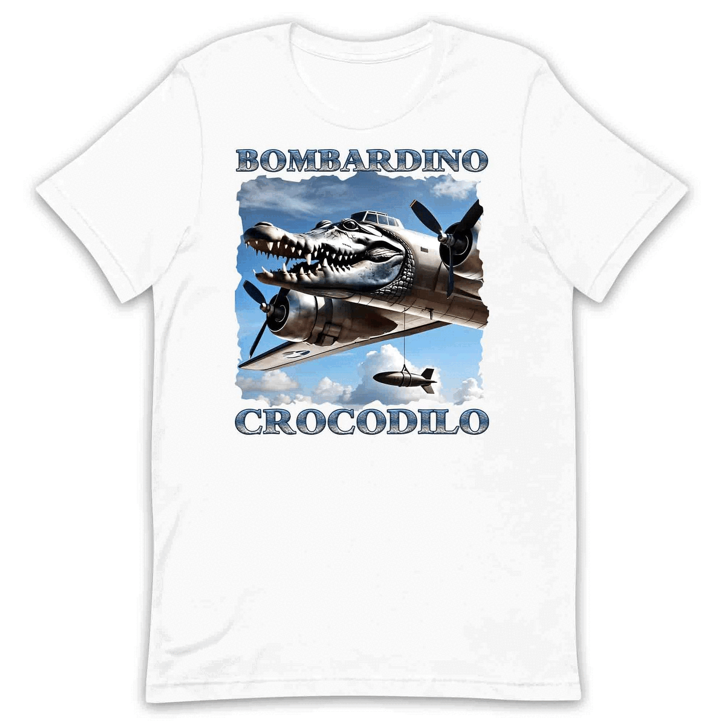 Bombardiro Crocodilo T-Shirt, Jumper & Hoodie – Funny Italian Meme, Crocodile Warplane Parody Apparel | PRODUCT CODE: BADREYONA