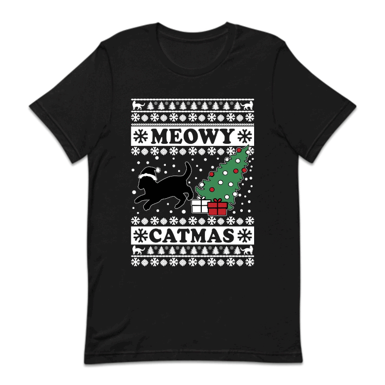 Meowy Catmas Black Cat Christmas Funny Xmas | PRODUCT CODE: MWYCHTRBLU