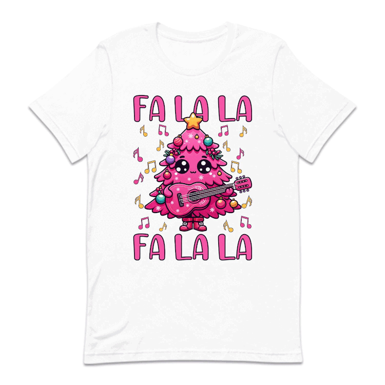 Pink Christmas Tree Holding Guitar FA LA LA LA Festive Music Xmas | PRODUCT CODE: PCTRHLGUTFL