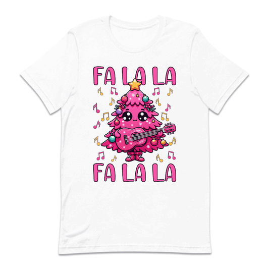 Pink Christmas Tree Holding Guitar FA LA LA LA Festive Music Xmas | PRODUCT CODE: PCTRHLGUTFL