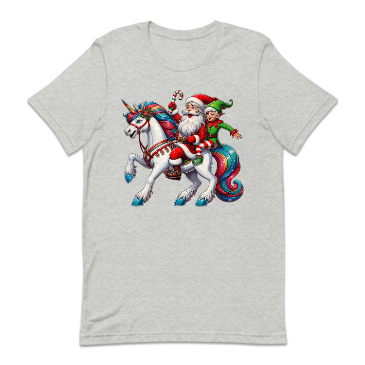 Santa Claus & Elf Riding Unicorn Funny Christmas Magical Xmas | PRODUCT CODE: STANUSDEFLUR