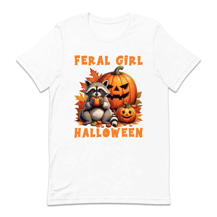 Feral Girl Halloween Spooky Raccoon & Pumpkin Autumn | PRODUCT CODE: FRGLEHWNE