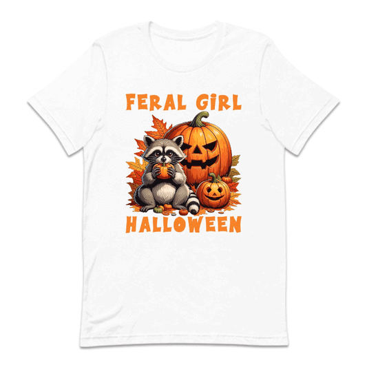 Feral Girl Halloween Spooky  Raccoon & Pumpkin Autumn  | PRODUCT CODE: FRGLEHWNE