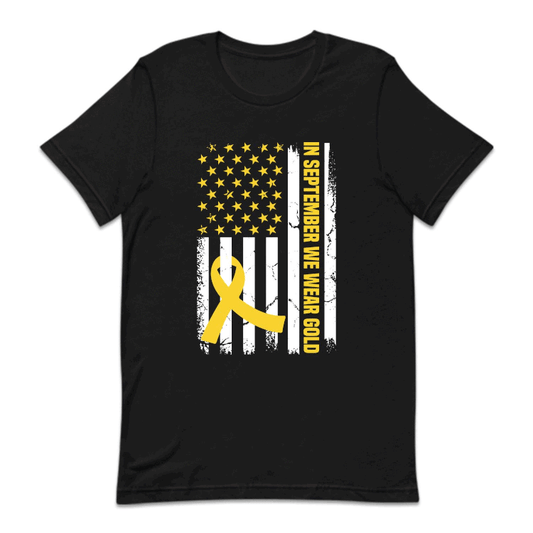 Childhood Cancer Awareness In September We Wear Gold USA Flag | PRODUCT CODE: NSPTMBWRG