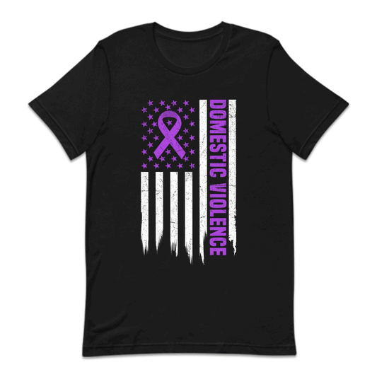 Domestic Violence Awareness USA Flag Purple Ribbon | PRODUCT CODE: UAMRCNFLGDV