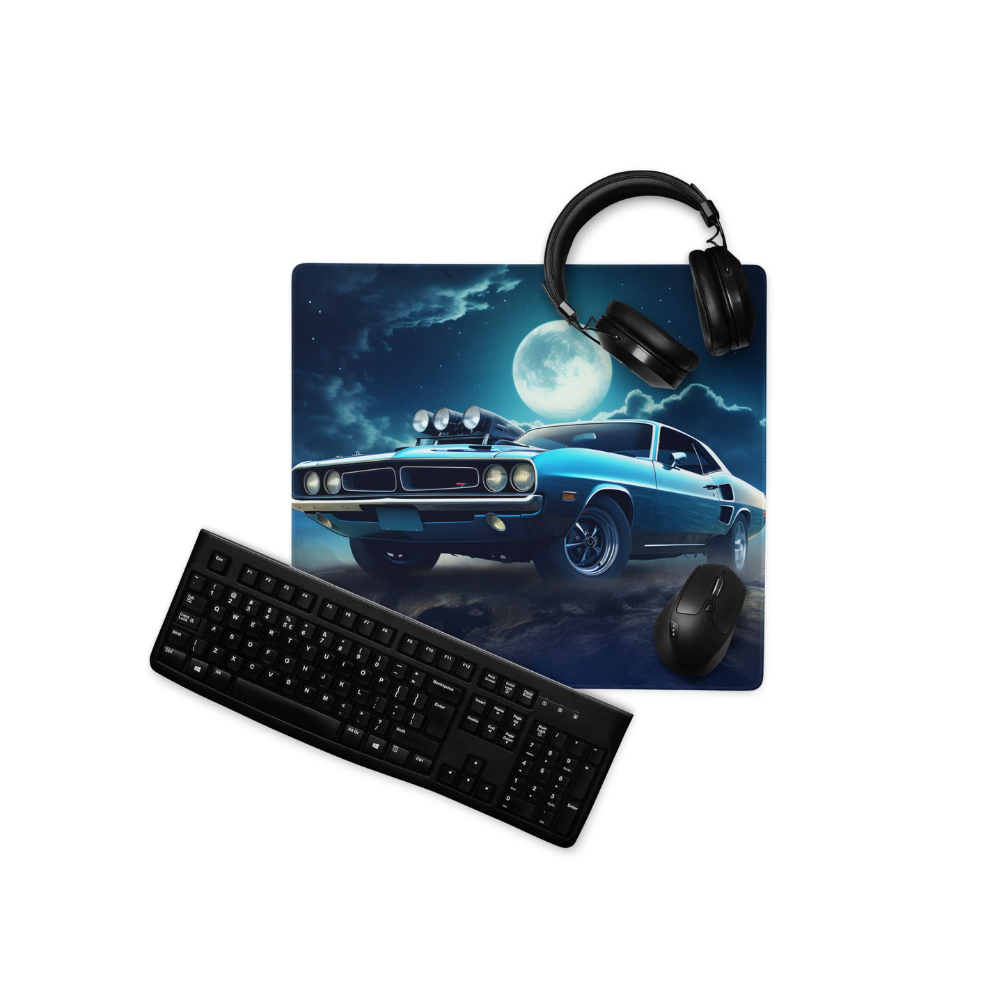 Vintage Sports Muscle Car Full Moon In Blue Night Sky Large Size Gaming mouse pad
