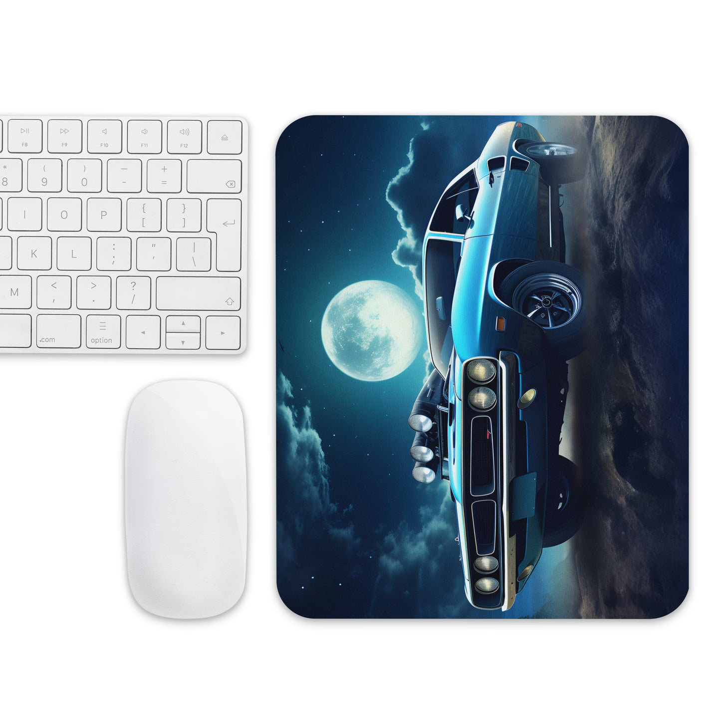 Vintage Sports Muscle Car Full Moon In Blue Night Sky Gaming Mousepad