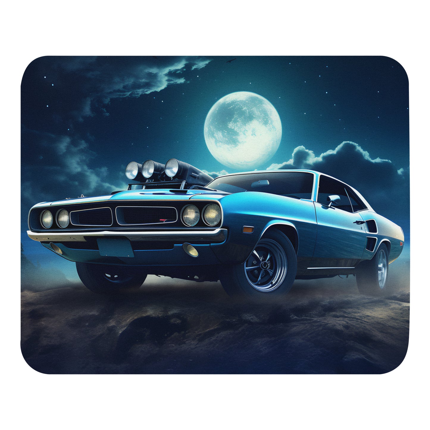Vintage Sports Muscle Car Full Moon In Blue Night Sky Gaming Mousepad