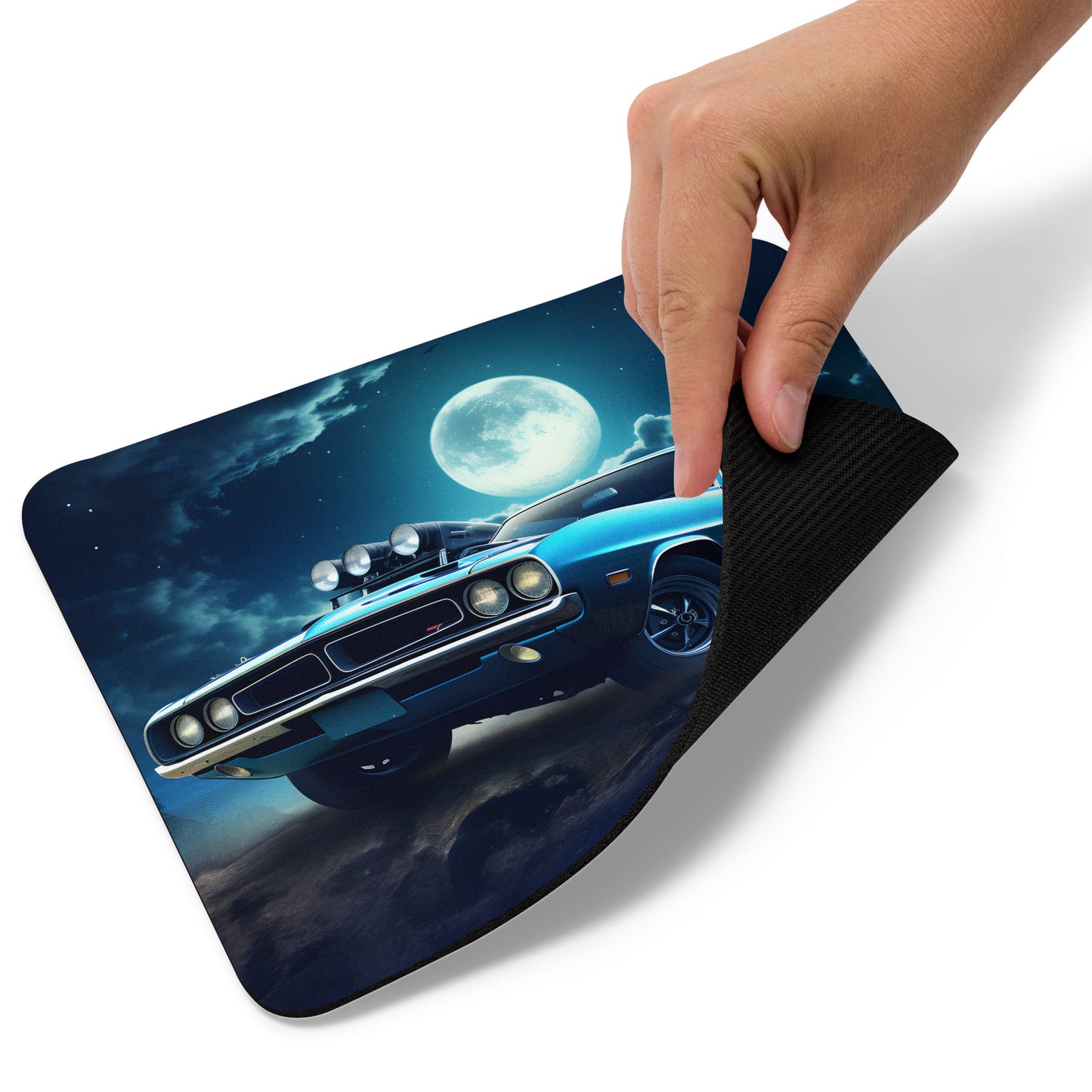 Vintage Sports Muscle Car Full Moon In Blue Night Sky Gaming Mousepad