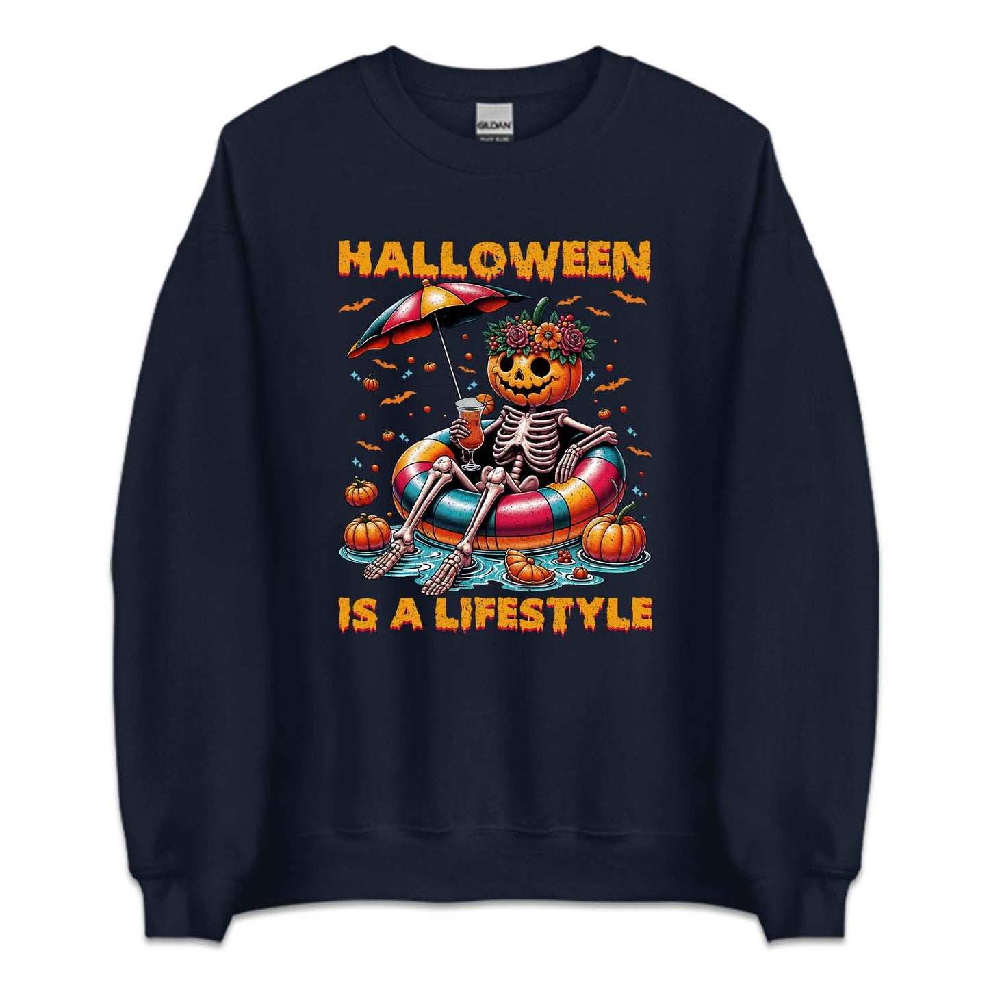 Halloween Is A Lifestyle Spooky Pool Party Pumpkin Skeleton | PRODUCT CODE: HLWSALFSY