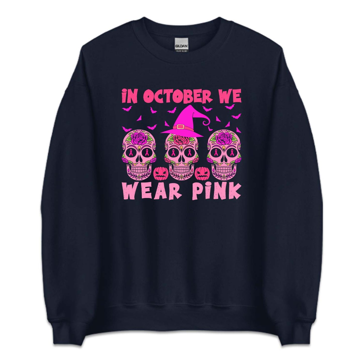 In October We Wear Pink Halloween Breast Cancer Sugar Skull | PRODUCT CODE: SGRKLUSOCB