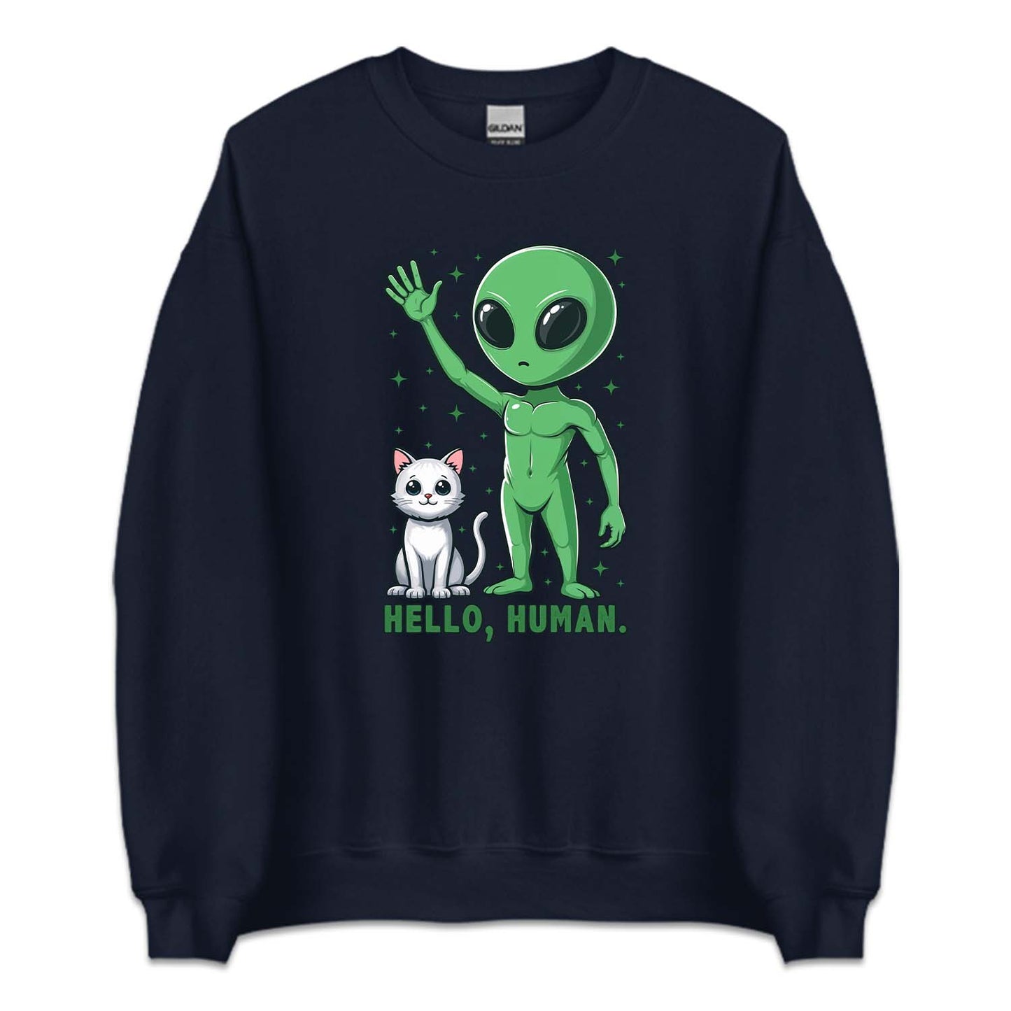 Hello Human Alien and Cat Funny Sci-Fi | PRODUCT CODE: HLUMNALCG