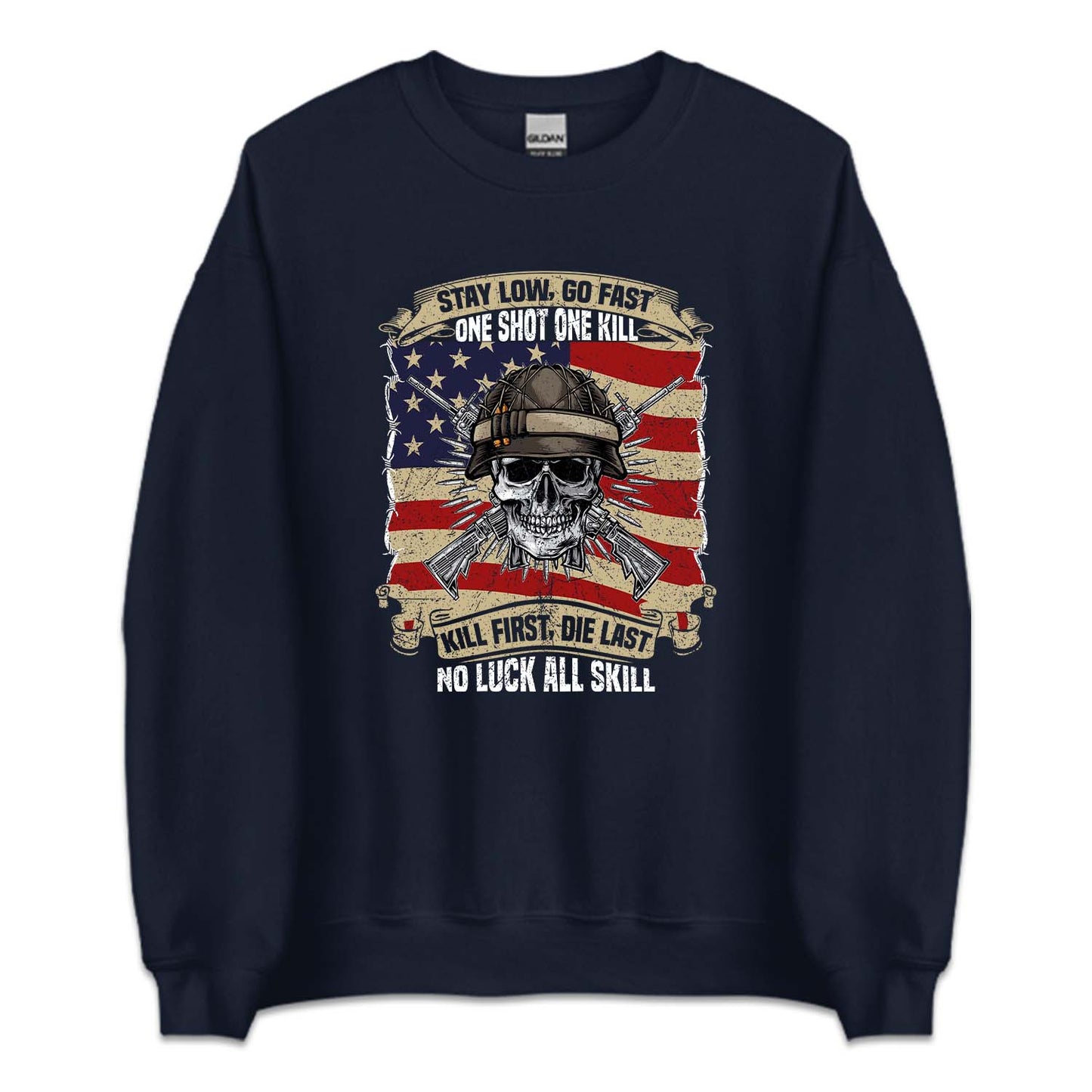 Stay Low Go Fast, One Shot One Kill USA Military Soldier Skull | PRODUCT CODE: MLTSKLVTRNDY
