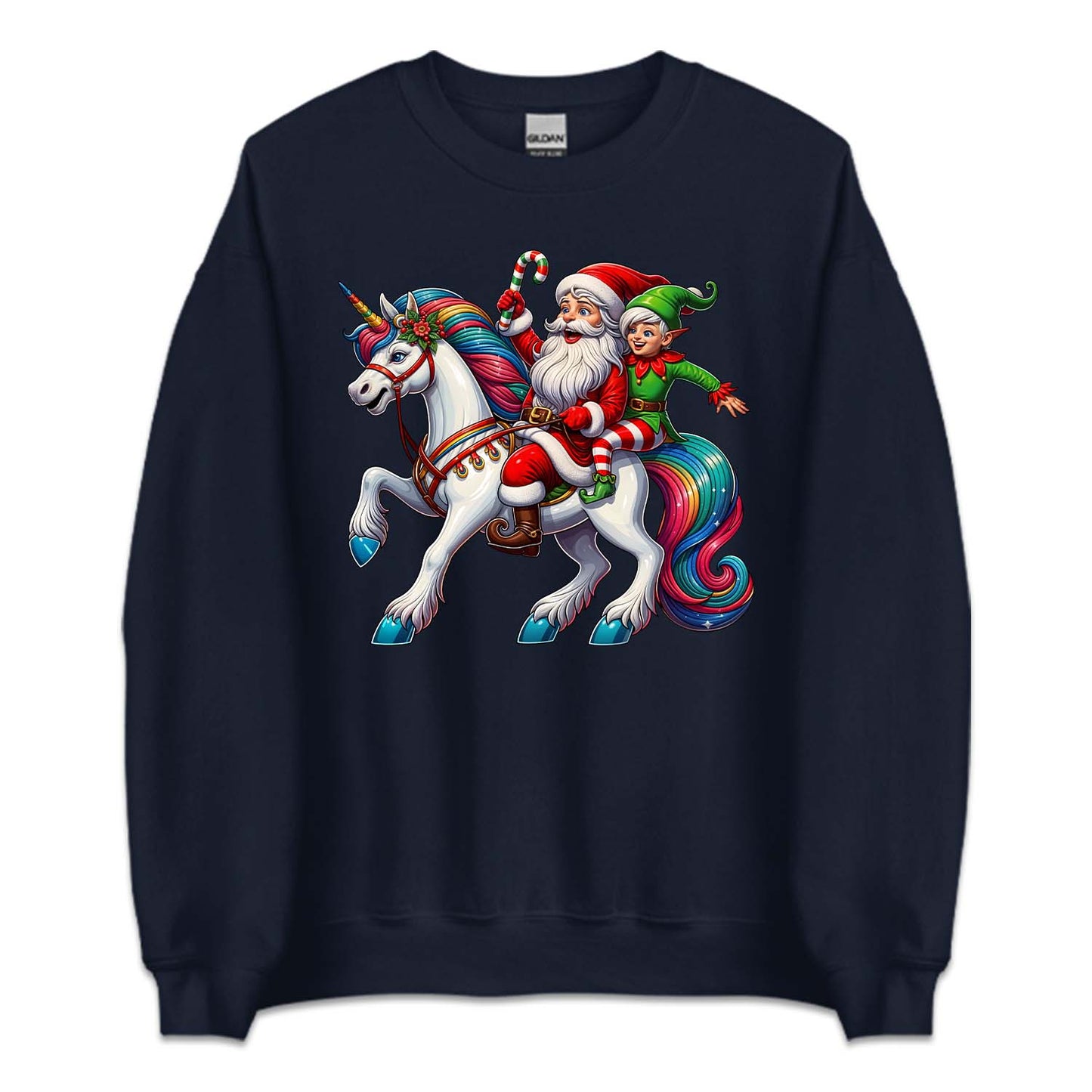 Santa Claus & Elf Riding Unicorn Funny Christmas Magical Xmas | PRODUCT CODE: STANUSDEFLUR