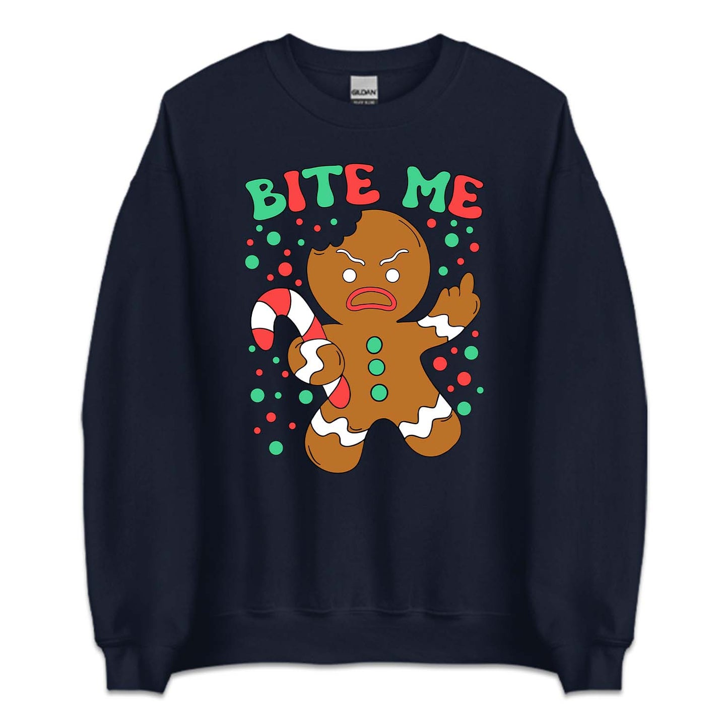 Bite Me Gingerbread Man Christmas Funny Middle Finger Sarcastic Xmas | PRODUCT CODE: BTMHDNGRBEA