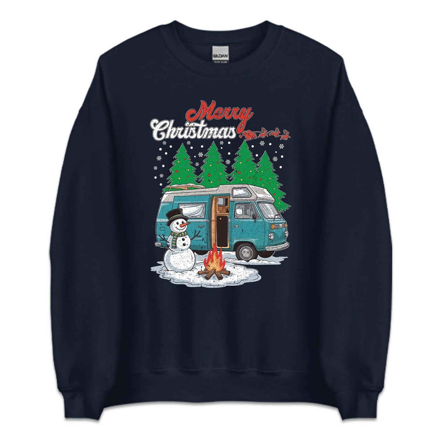 Merry Christmas Camper Van Snowman Campfire RV Xmas | PRODUCT CODE: MYRCHPEVNAS