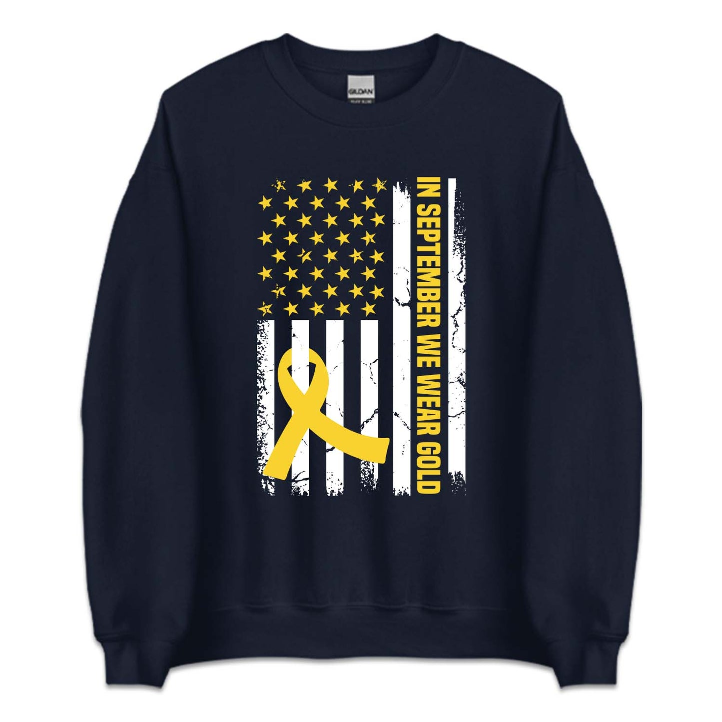 Childhood Cancer Awareness In September We Wear Gold USA Flag | PRODUCT CODE: NSPTMBWRG