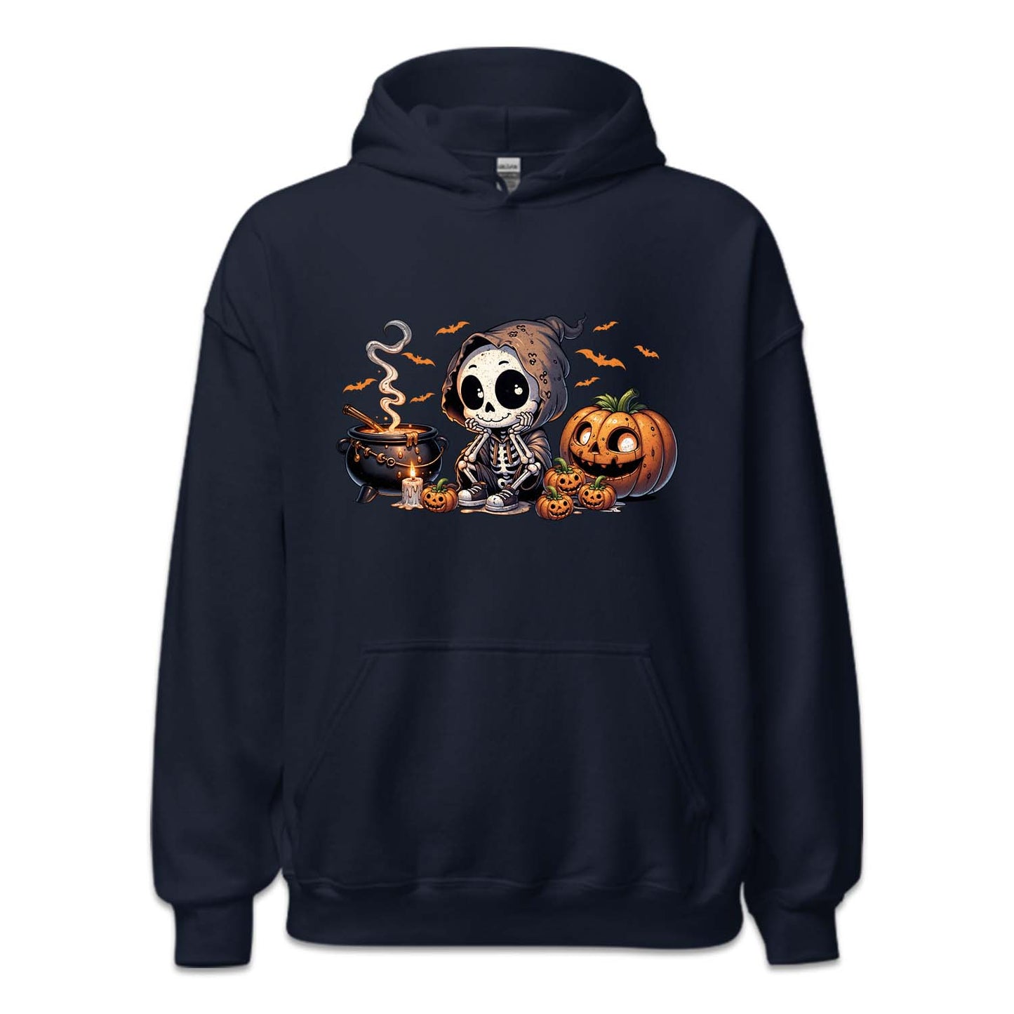 Halloween Cartoon Skeleton Cauldron & Pumpkins Spooky Flying Bats | PRODUCT CODE: HLWCRTOSKL