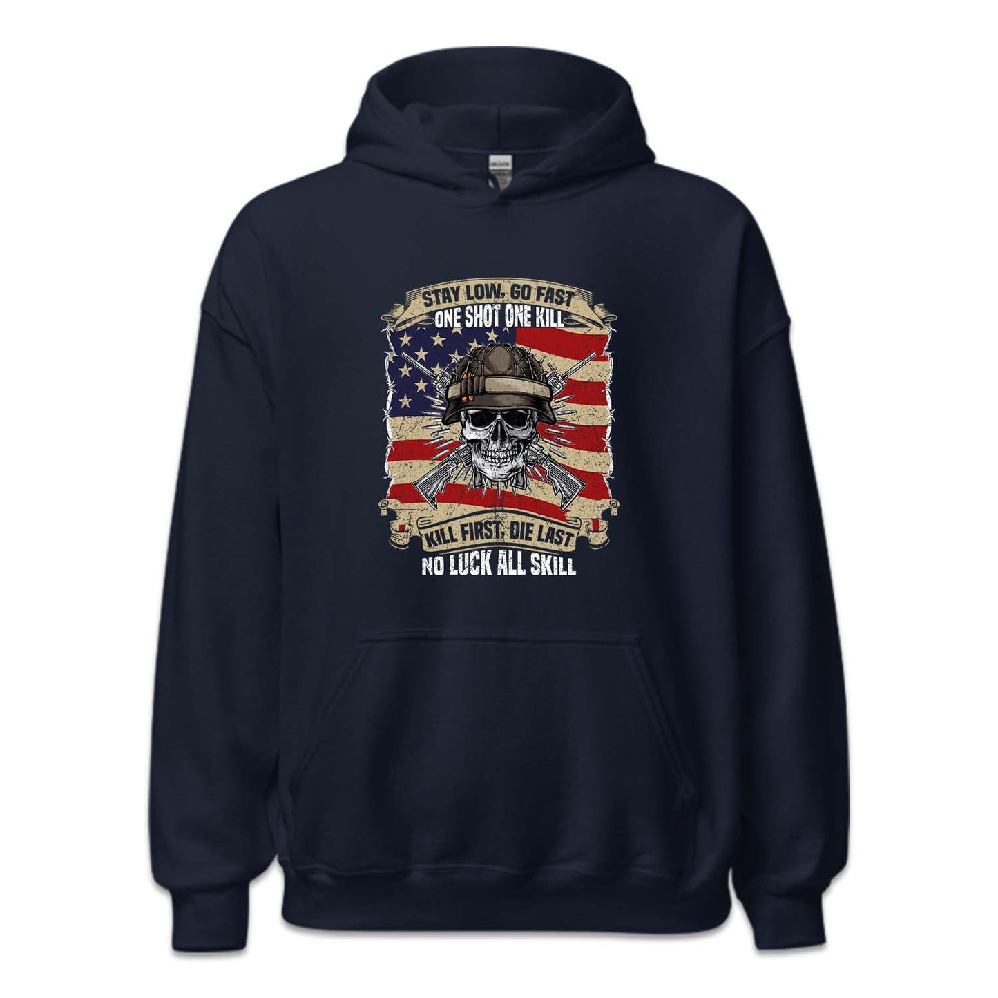 Stay Low Go Fast, One Shot One Kill USA Military Soldier Skull | PRODUCT CODE: MLTSKLVTRNDY