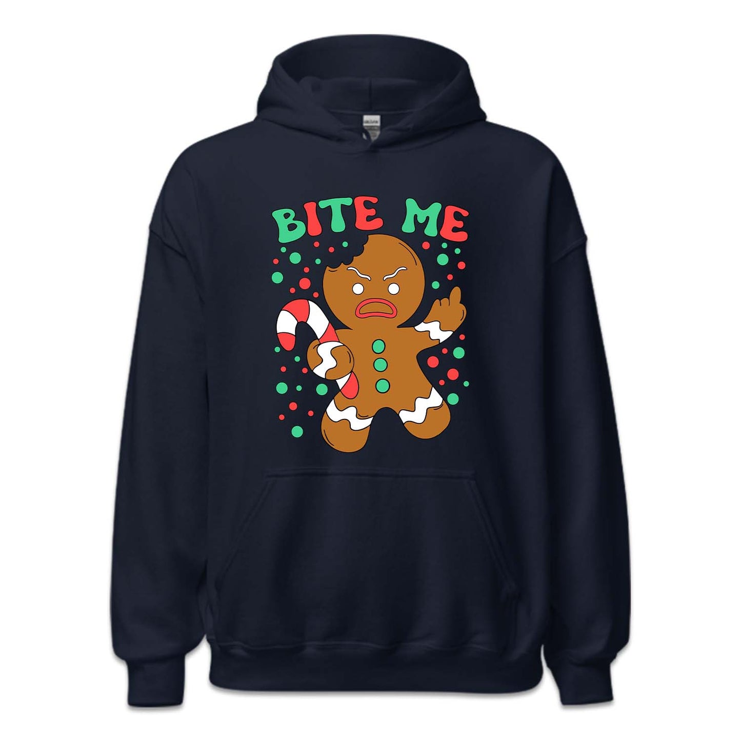 Bite Me Gingerbread Man Christmas Funny Middle Finger Sarcastic Xmas | PRODUCT CODE: BTMHDNGRBEA