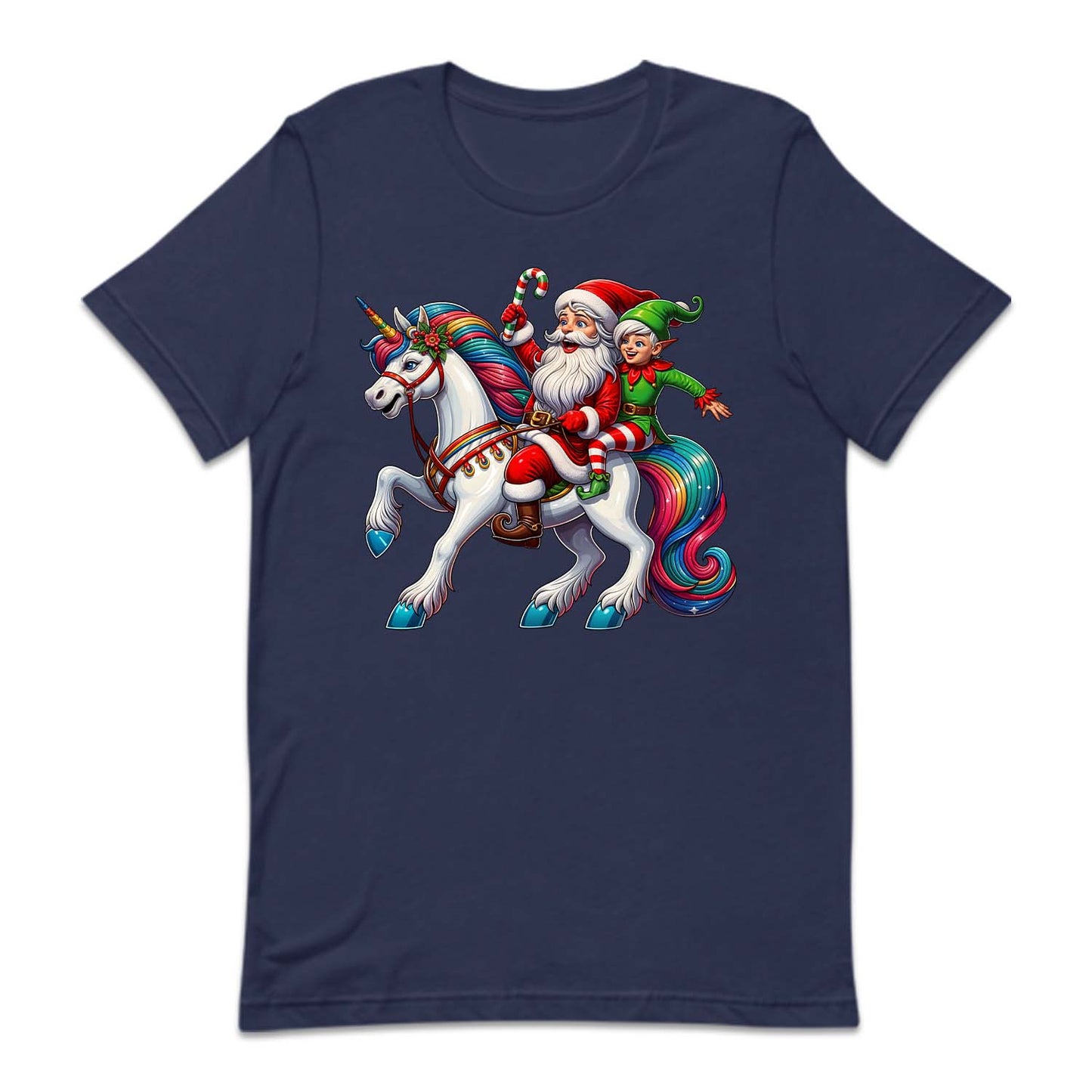 Santa Claus & Elf Riding Unicorn Funny Christmas Magical Xmas | PRODUCT CODE: STANUSDEFLUR