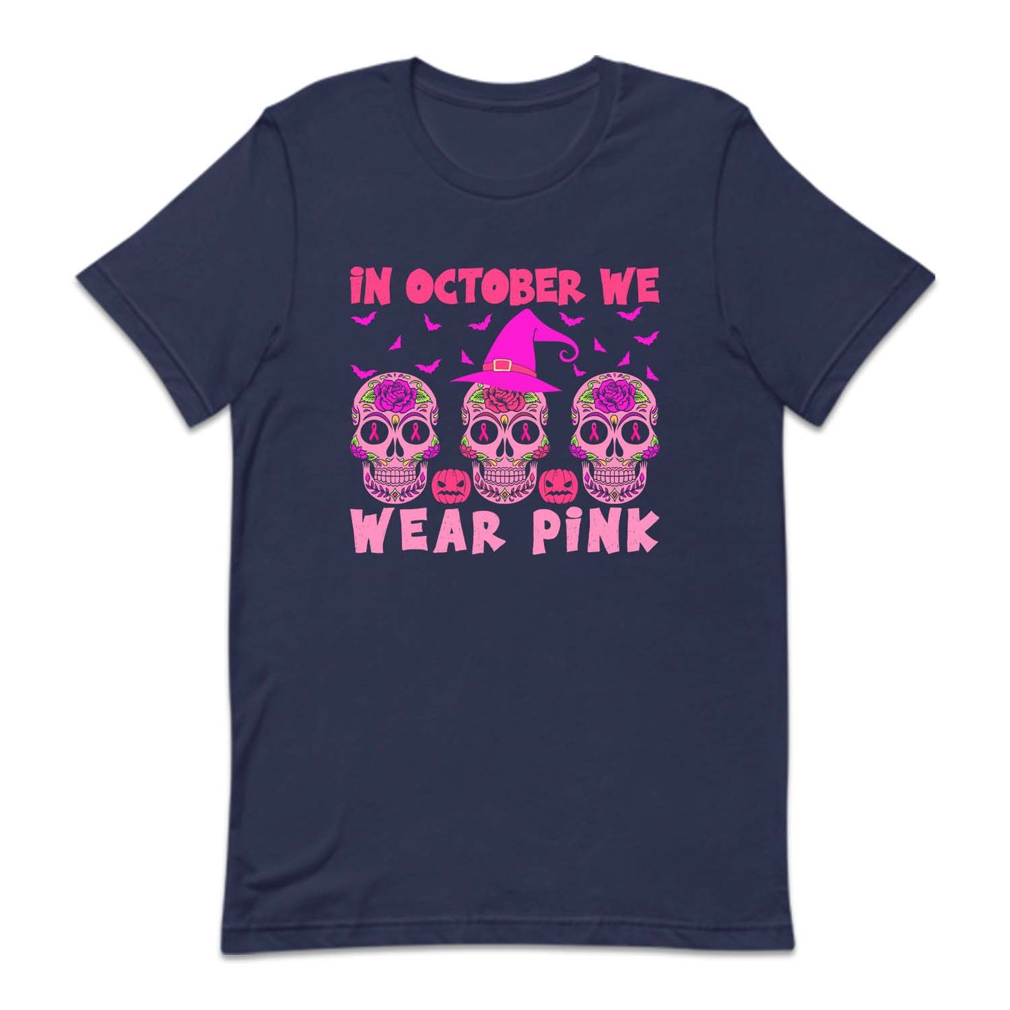 In October We Wear Pink Halloween Breast Cancer Sugar Skull | PRODUCT CODE: SGRKLUSOCB