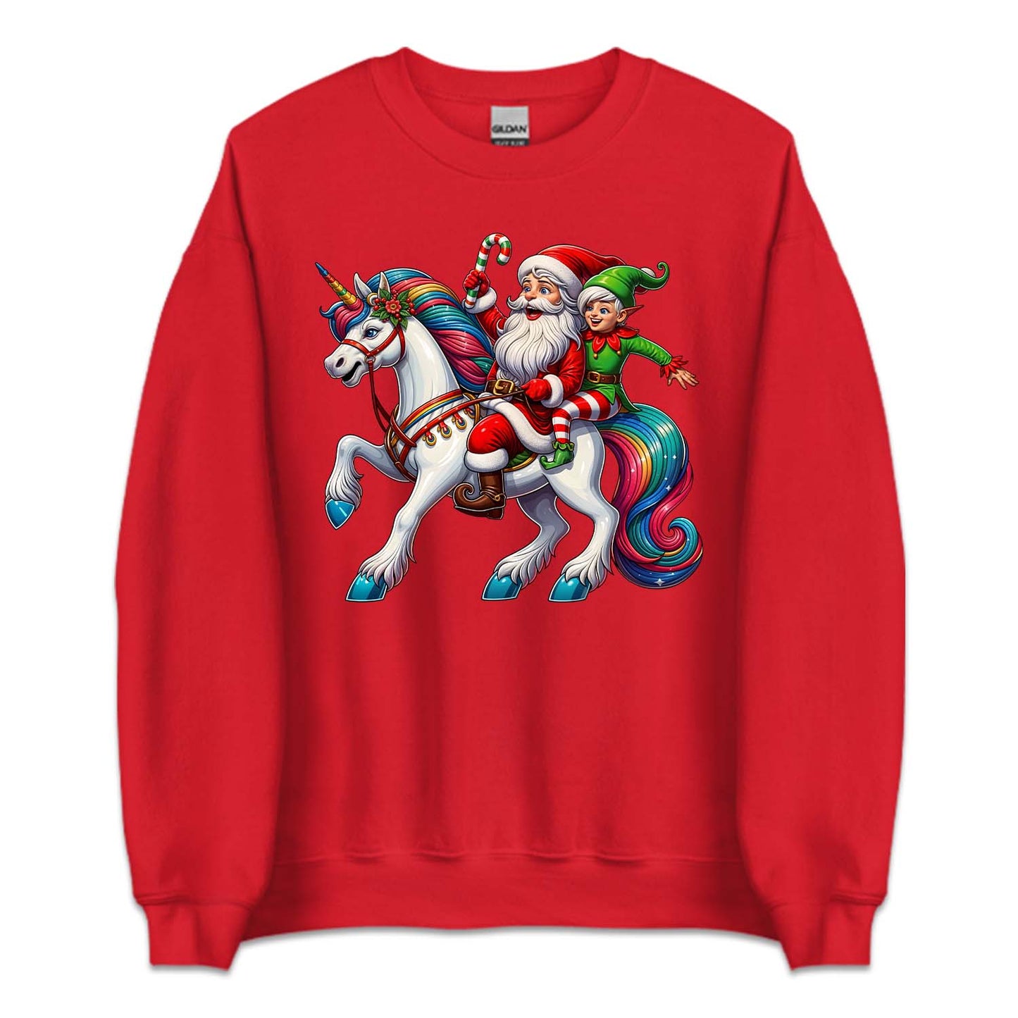 Santa Claus & Elf Riding Unicorn Funny Christmas Magical Xmas | PRODUCT CODE: STANUSDEFLUR