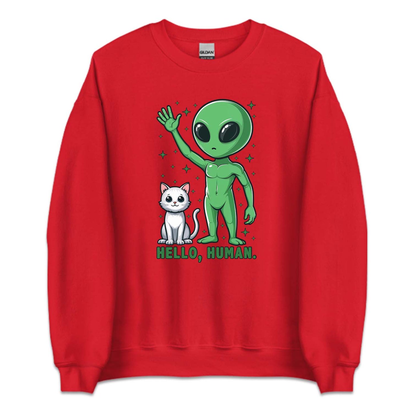 Hello Human Alien and Cat Funny Sci-Fi | PRODUCT CODE: HLUMNALCG