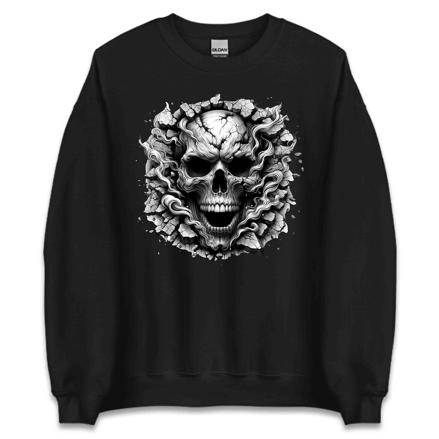 Gothic Skull Breaking Through Wall 3D Grunge Smoky Skull | PRODUCT CODE: GOTHBRKSWKAL