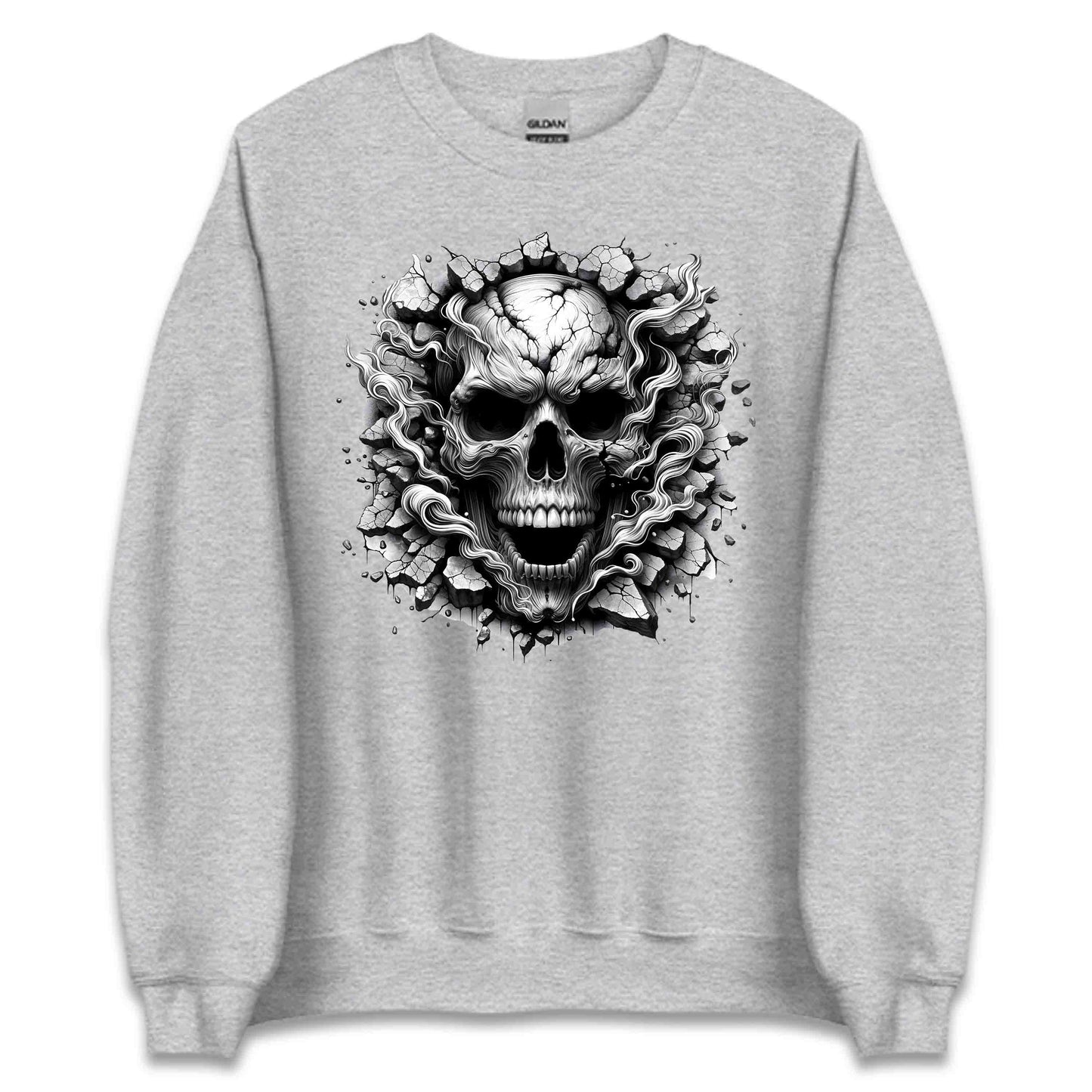Gothic Skull Breaking Through Wall 3D Grunge Smoky Skull | PRODUCT CODE: GOTHBRKSWKAL