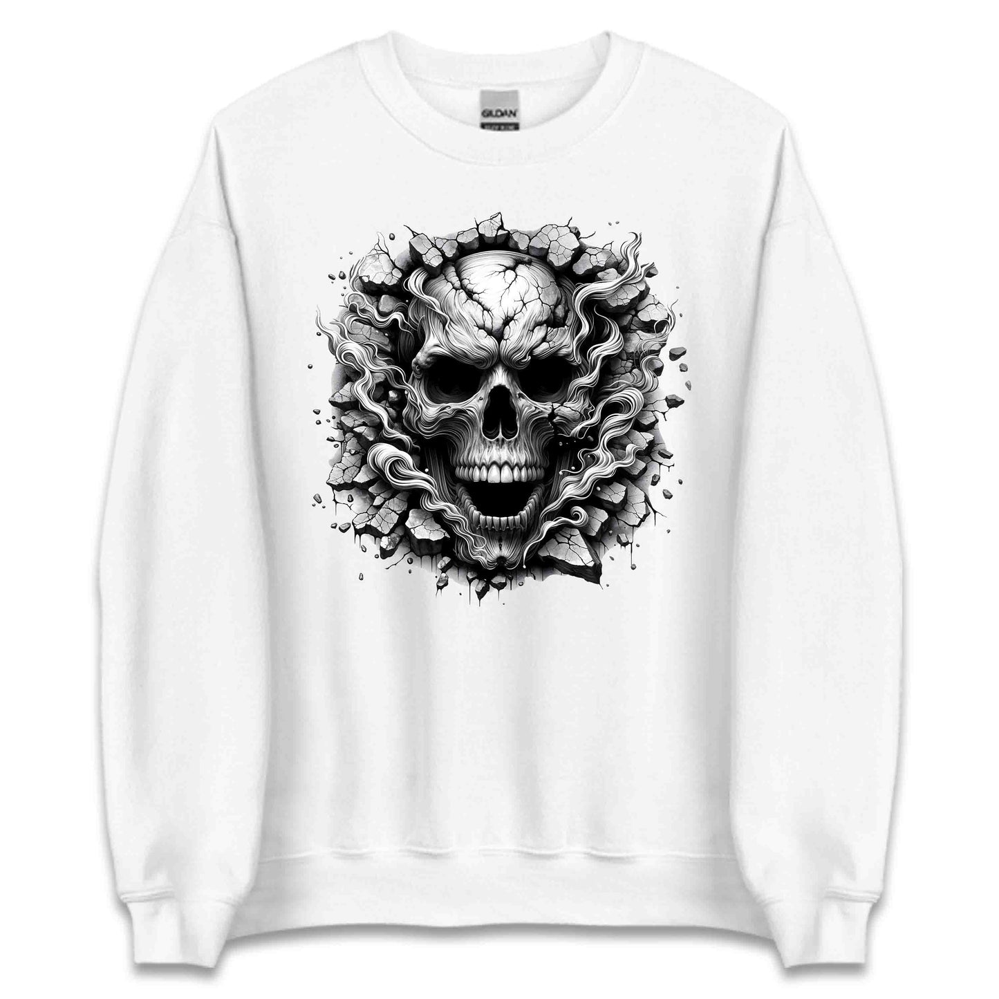 Gothic Skull Breaking Through Wall 3D Grunge Smoky Skull | PRODUCT CODE: GOTHBRKSWKAL