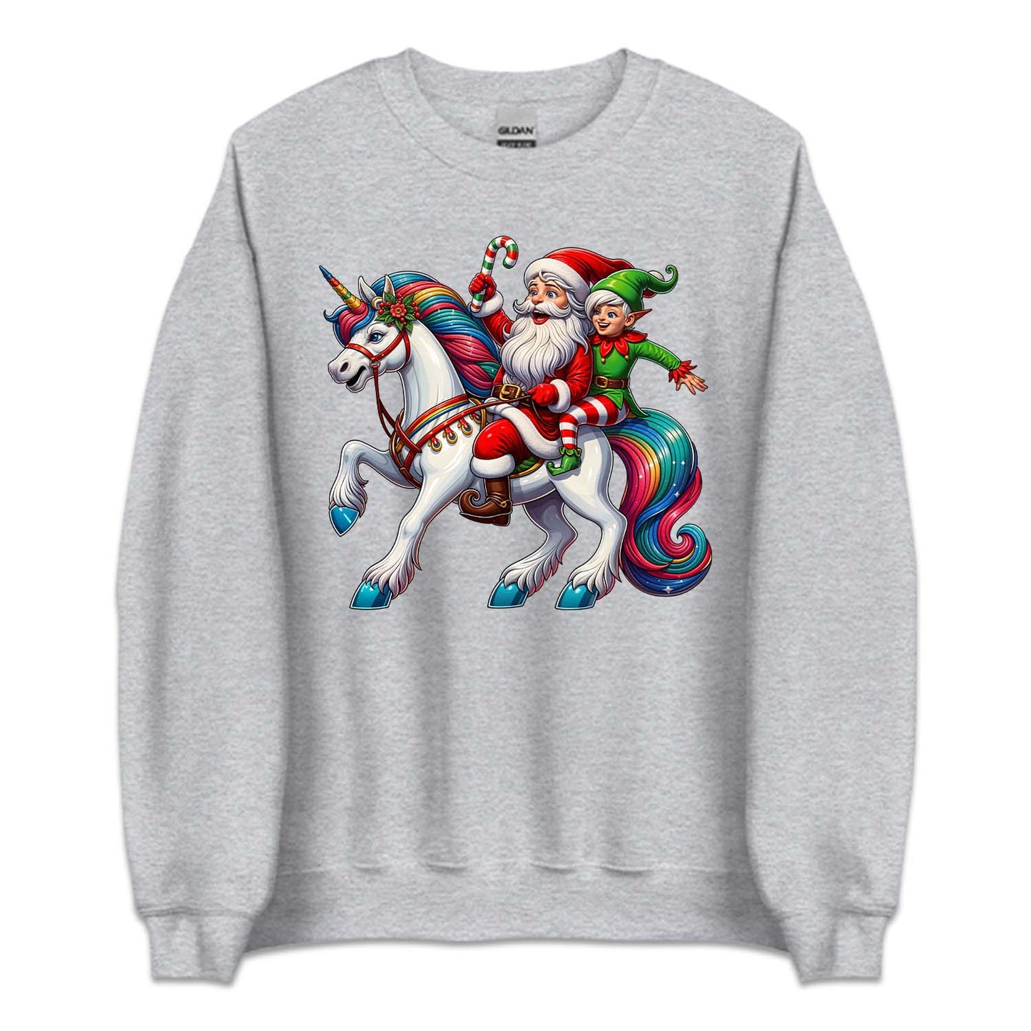 Santa Claus & Elf Riding Unicorn Funny Christmas Magical Xmas | PRODUCT CODE: STANUSDEFLUR