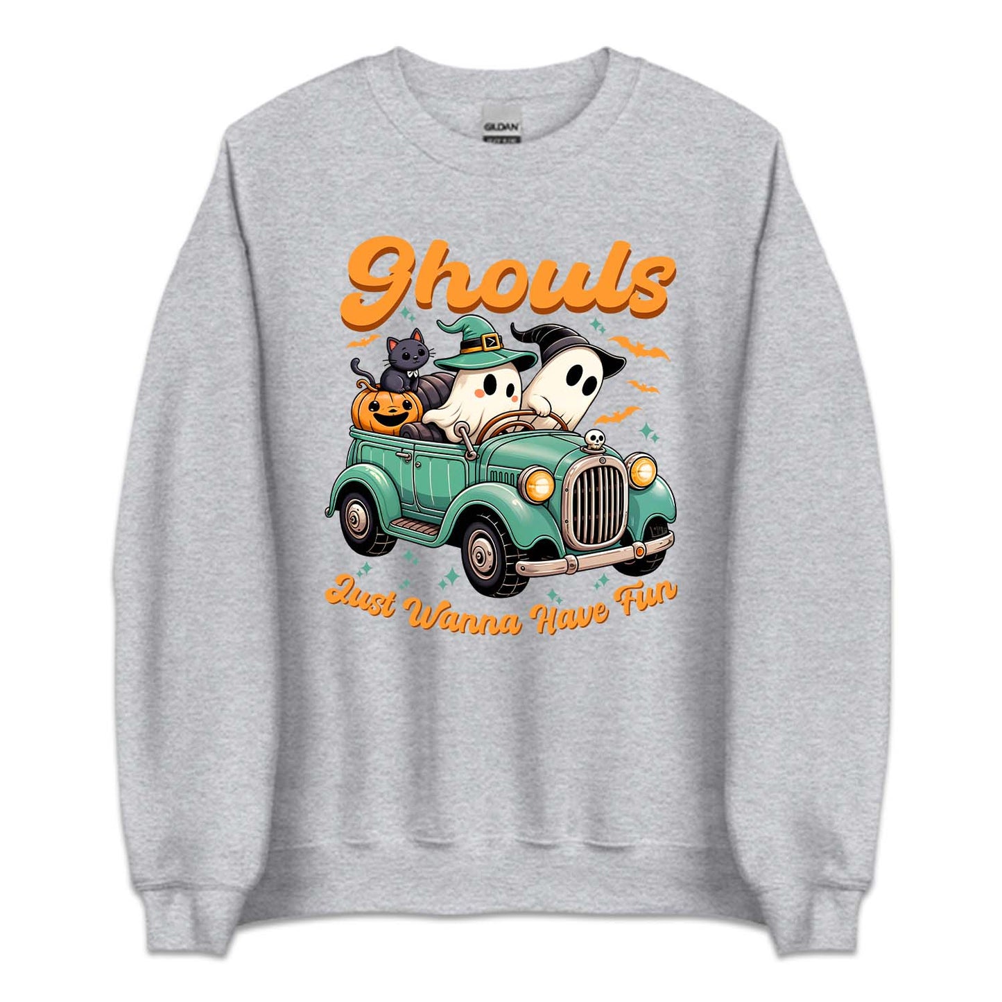 Halloween Ghosts Driving Vintage Car Pumpkin and Black Cat | PRODUCT CODE: GHJUWNHVF