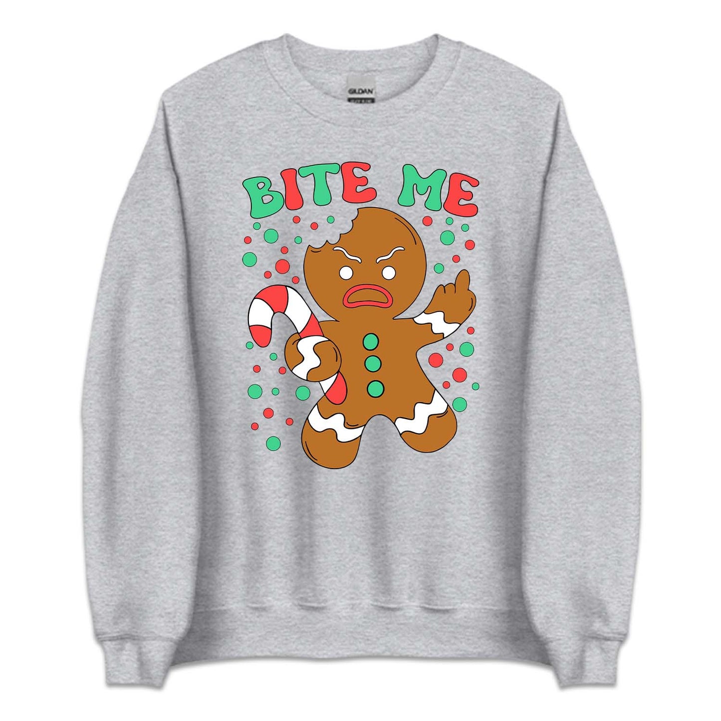 Bite Me Gingerbread Man Christmas Funny Middle Finger Sarcastic Xmas | PRODUCT CODE: BTMHDNGRBEA