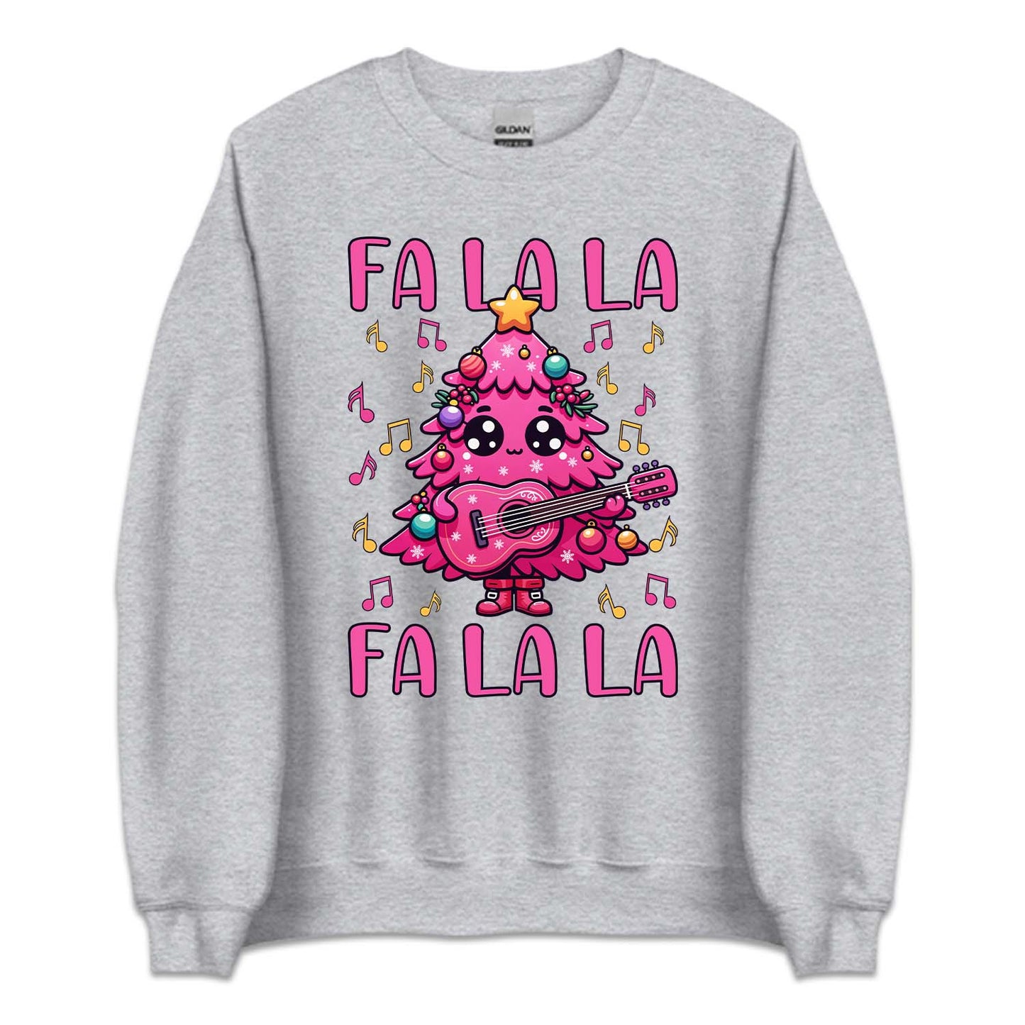 Pink Christmas Tree Holding Guitar FA LA LA LA Festive Music Xmas | PRODUCT CODE: PCTRHLGUTFL