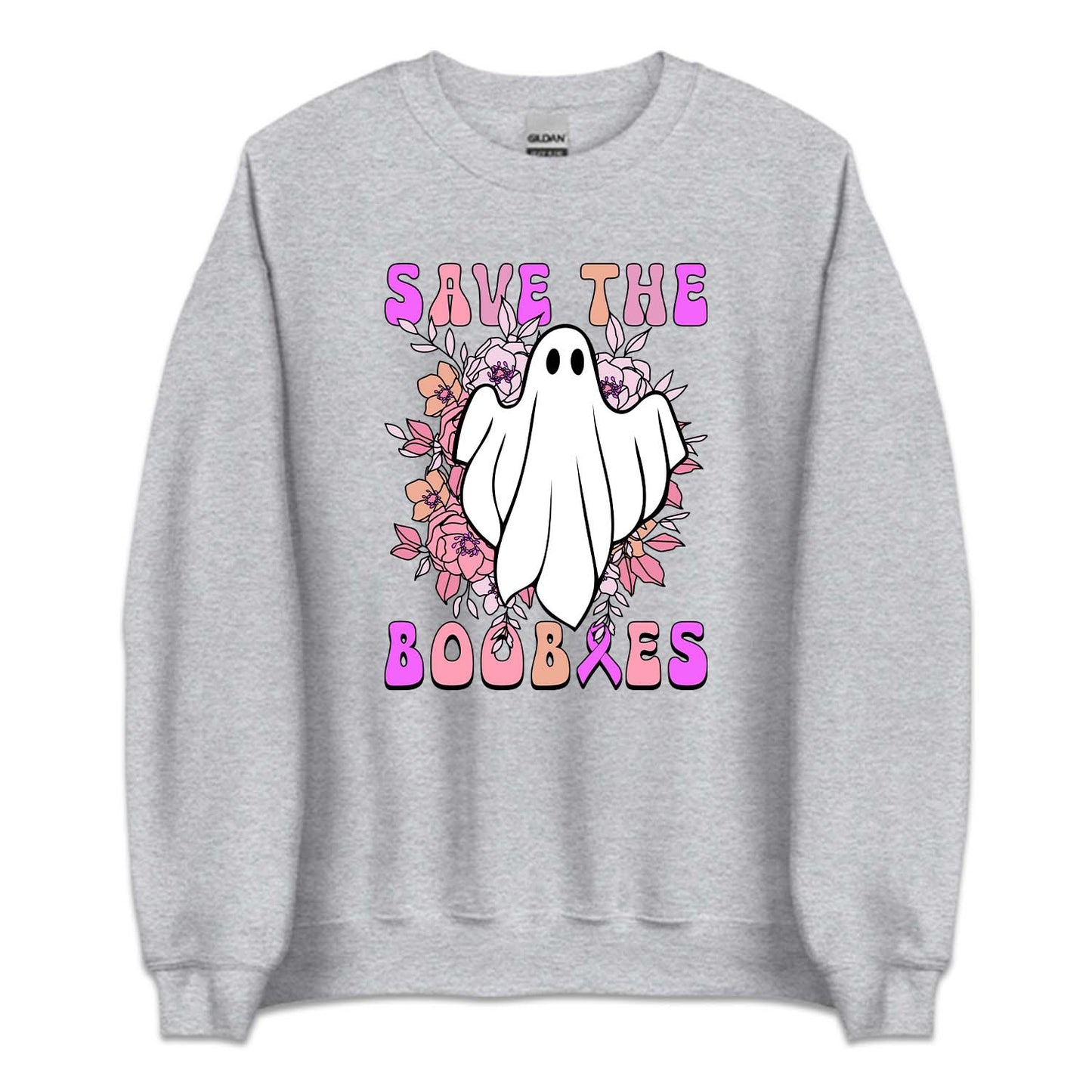 Save The Boobies Ghost With Flowers Halloween Breast Cancer | PRODUCT CODE: SVTHBOISHLB