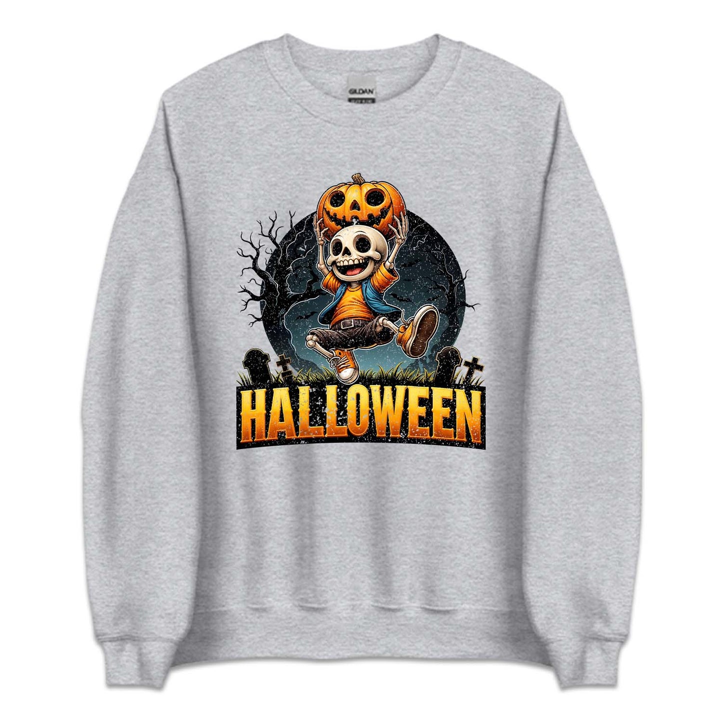 Cute Skeleton With Pumpkin Head Spooky Night Scene Halloween Party | PRODUCT CODE: HLCTSKWPUD