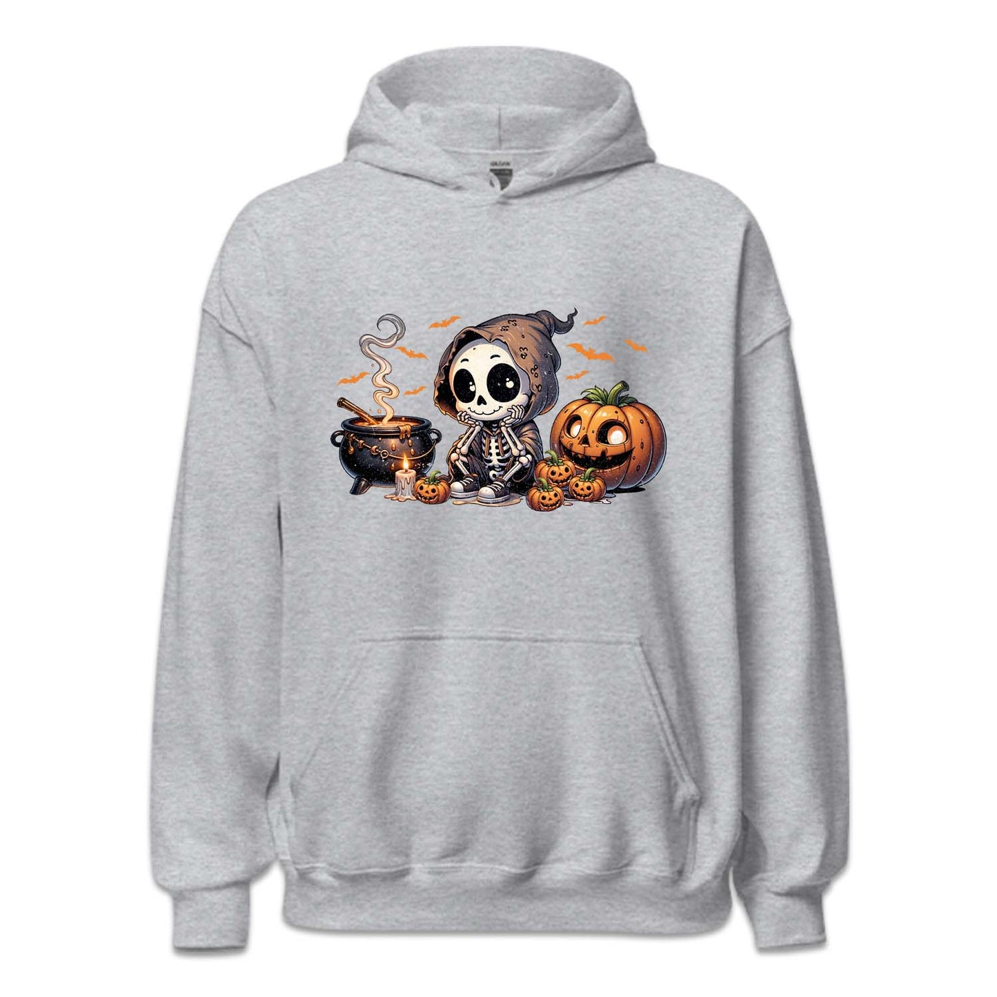 Halloween Cartoon Skeleton Cauldron & Pumpkins Spooky Flying Bats | PRODUCT CODE: HLWCRTOSKL