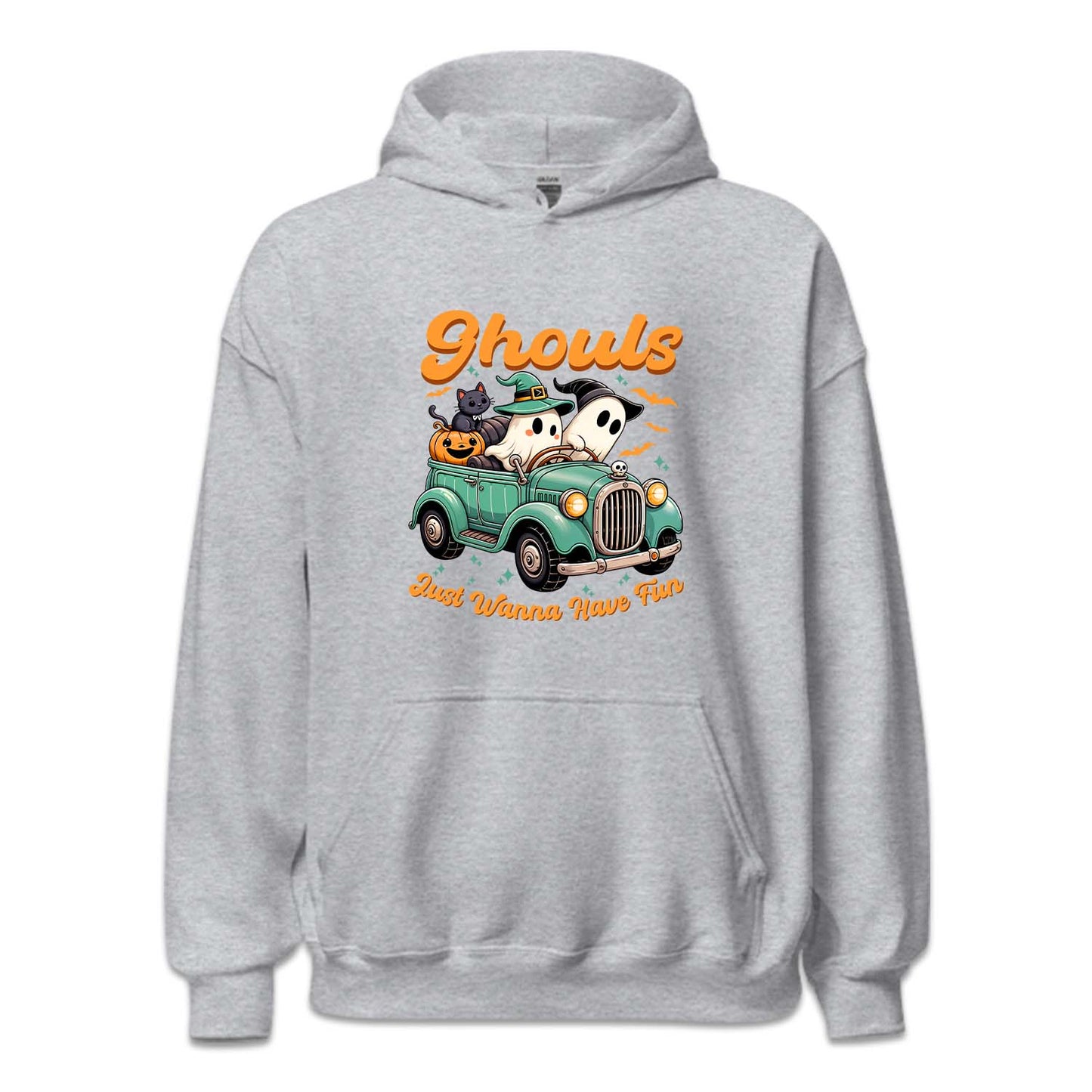 Halloween Ghosts Driving Vintage Car Pumpkin and Black Cat | PRODUCT CODE: GHJUWNHVF