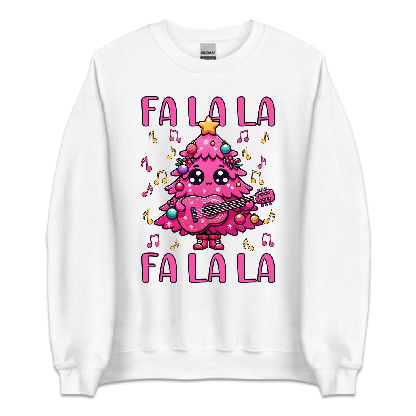 Pink Christmas Tree Holding Guitar FA LA LA LA Festive Music Xmas | PRODUCT CODE: PCTRHLGUTFL