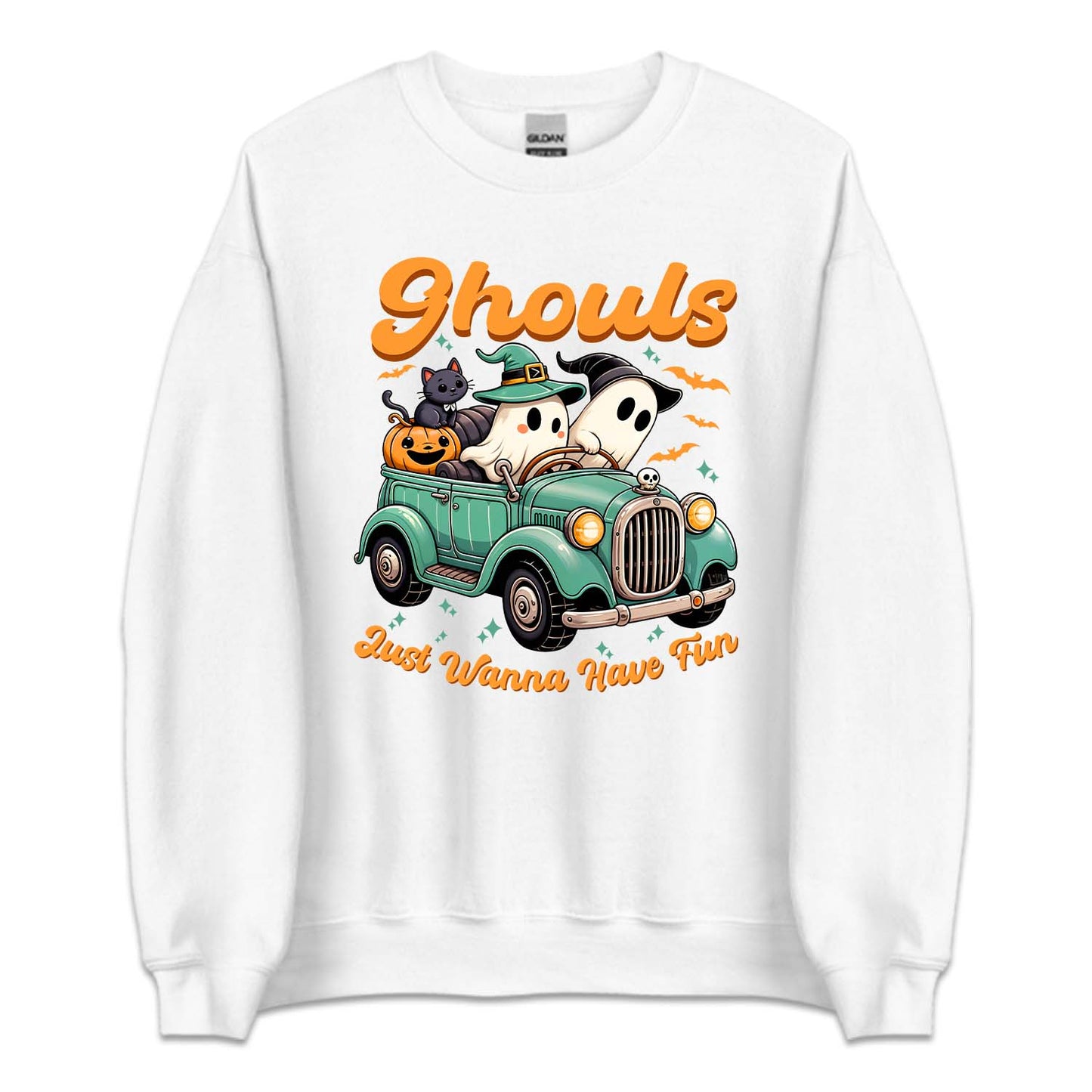 Halloween Ghosts Driving Vintage Car Pumpkin and Black Cat | PRODUCT CODE: GHJUWNHVF