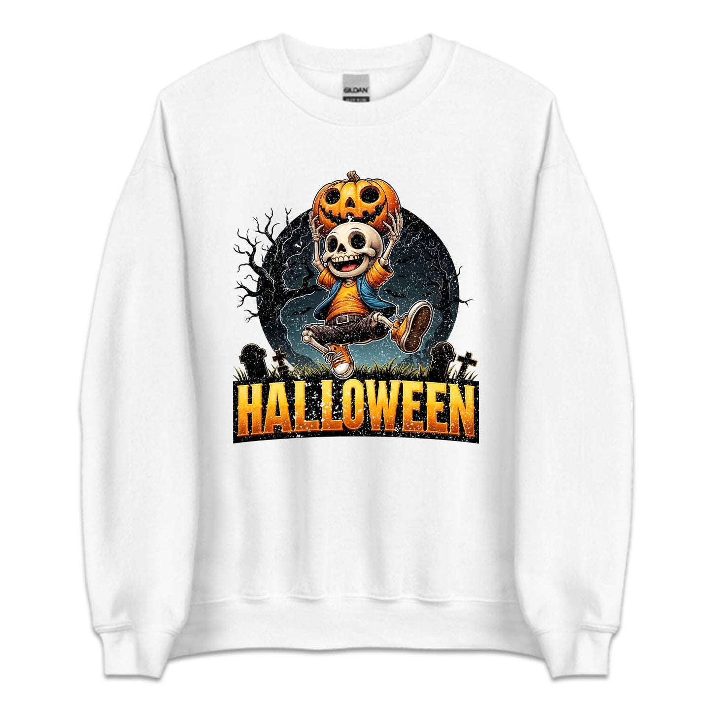 Cute Skeleton With Pumpkin Head Spooky Night Scene Halloween Party | PRODUCT CODE: HLCTSKWPUD
