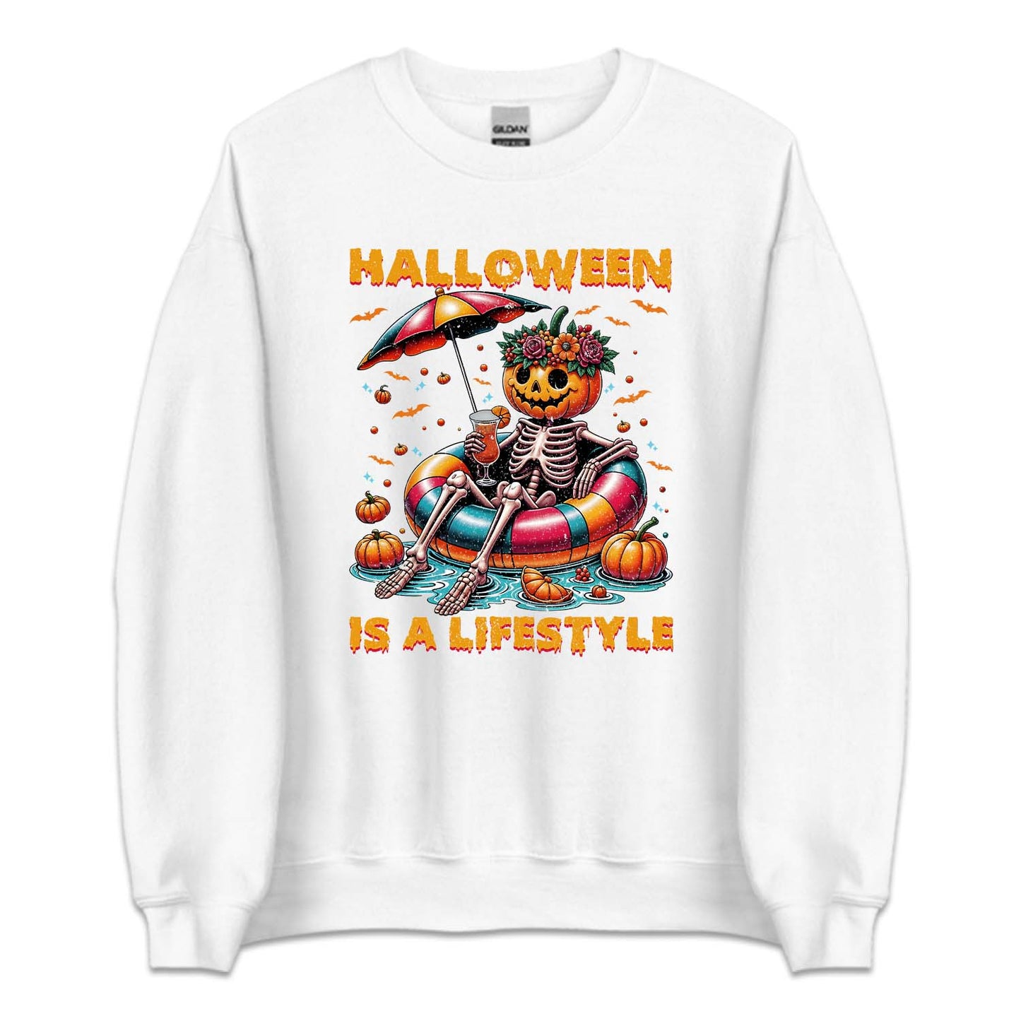 Halloween Is A Lifestyle Spooky Pool Party Pumpkin Skeleton | PRODUCT CODE: HLWSALFSY