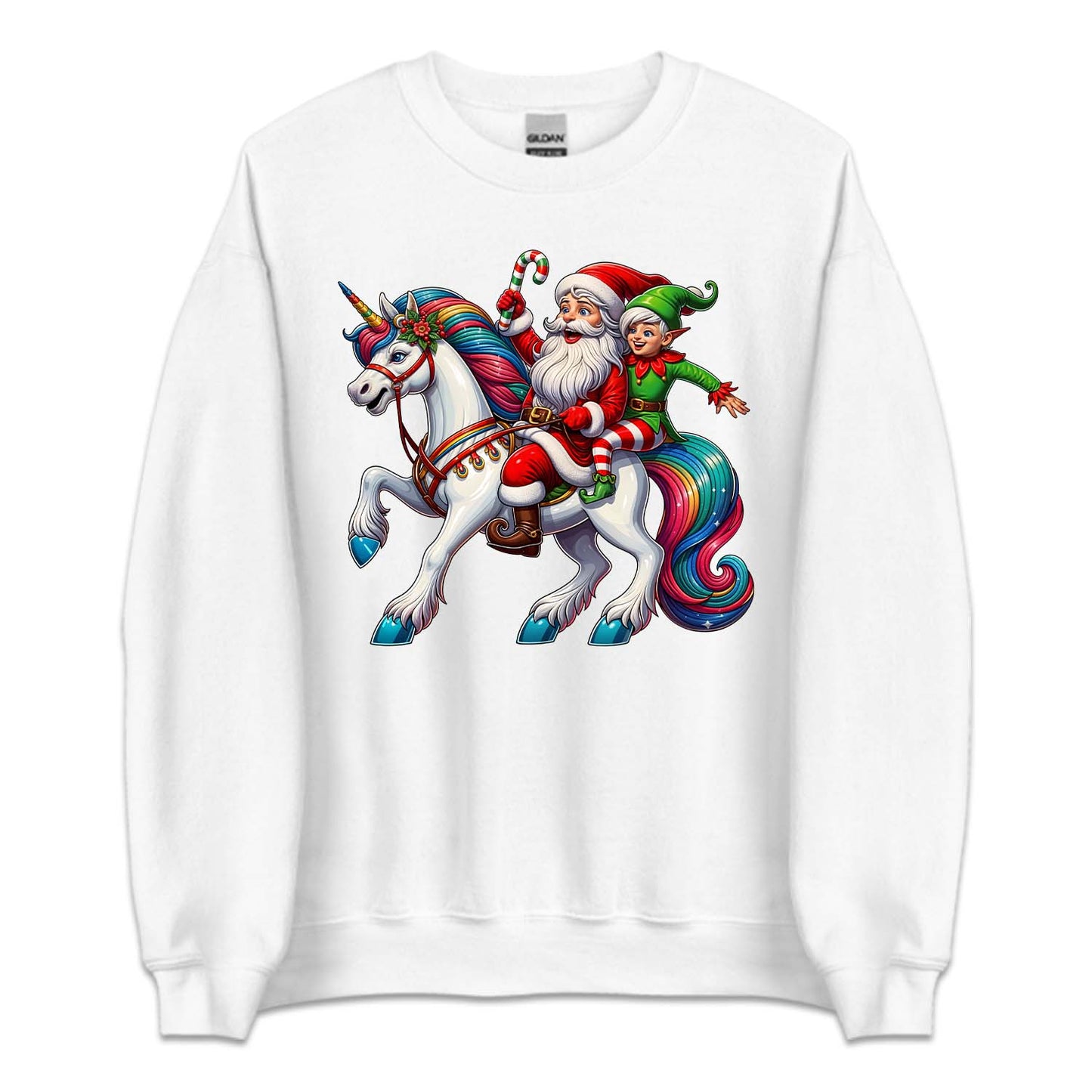 Santa Claus & Elf Riding Unicorn Funny Christmas Magical Xmas | PRODUCT CODE: STANUSDEFLUR