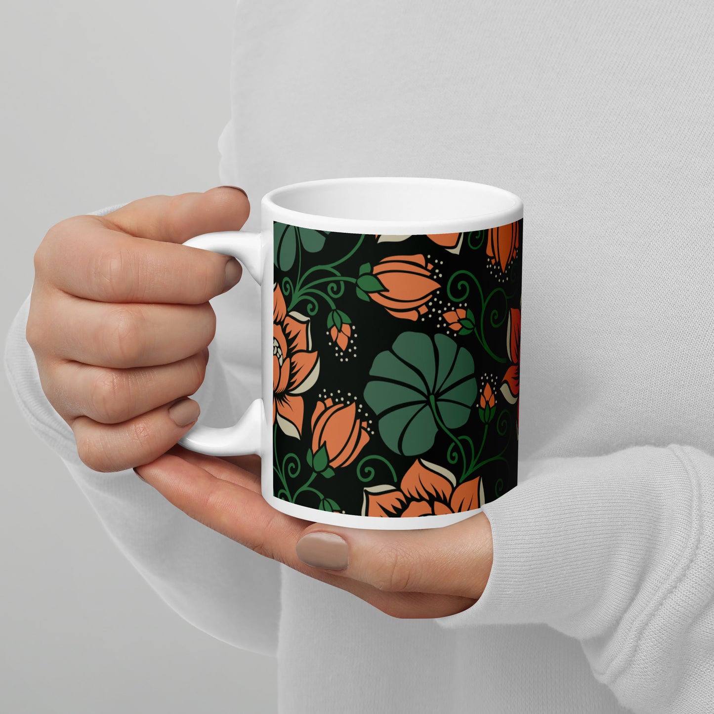 Elegant Flower Seamless Pattern White Glossy Mug