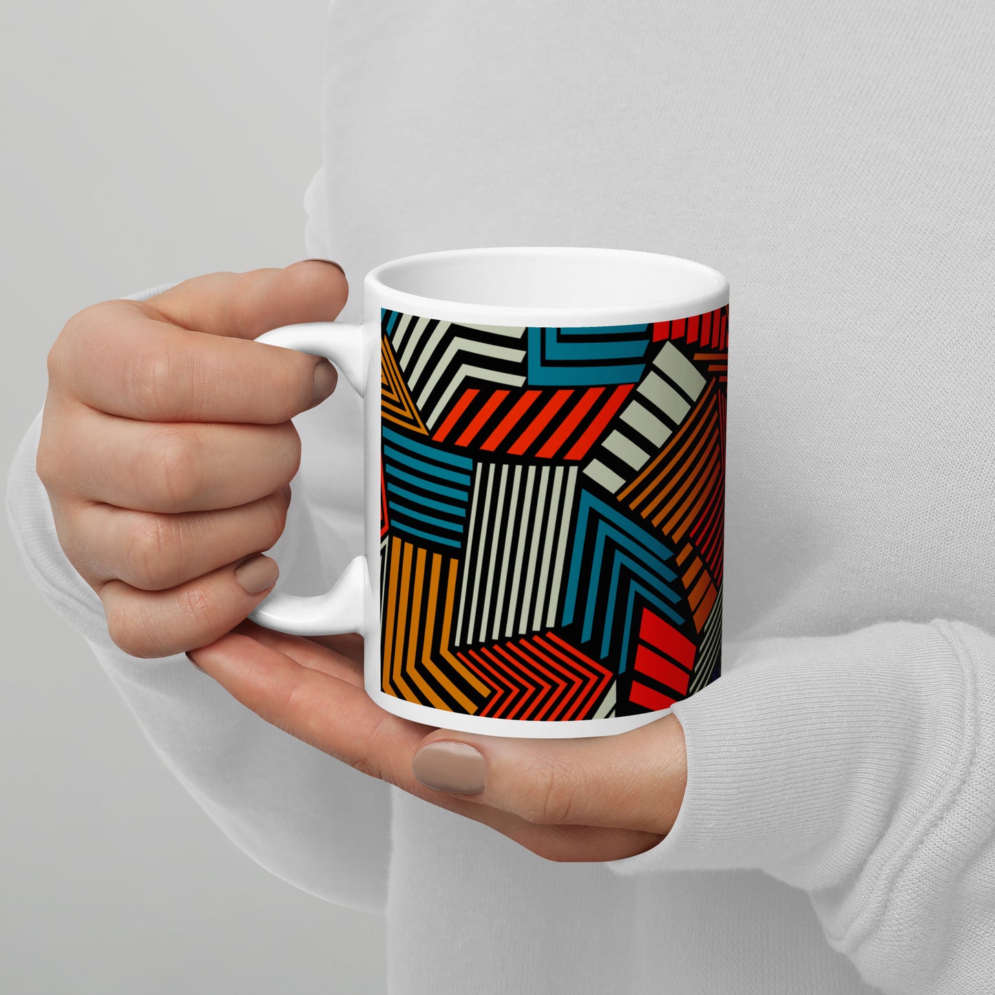 Seamless Abstract Pattern Depicting Colored Lines White Glossy Mug