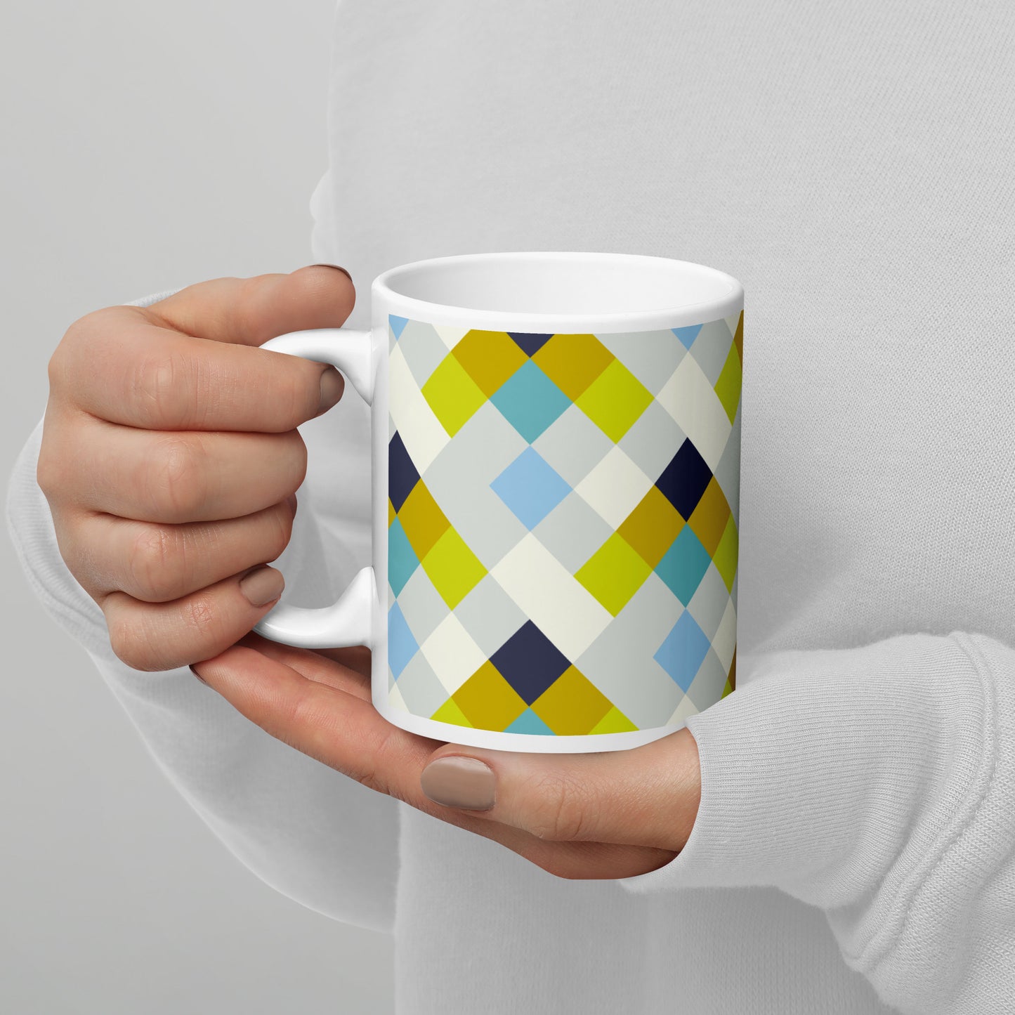 Colorful Geometric Pattern White Glossy Mug