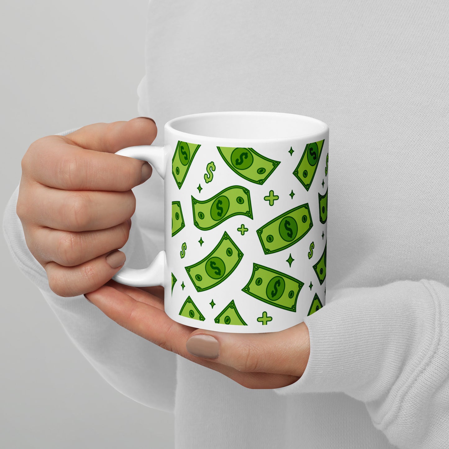 Dollar Currency Banknotes Pattern White Glossy Mug