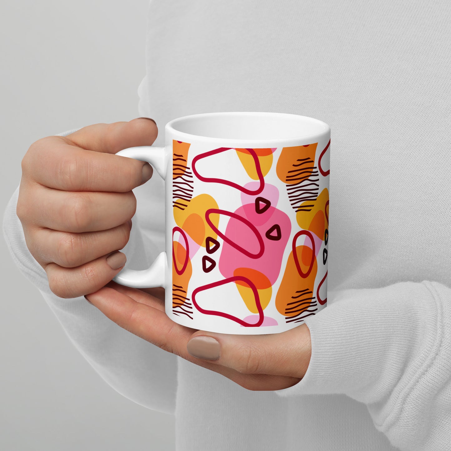 Abstract Doodle Pattern White Glossy Mug